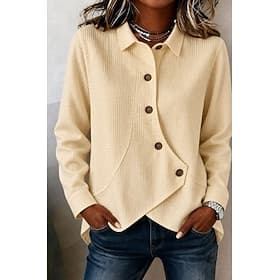 Femmes Chemise Chemises Polo Gaufre Texture Couleur Unie Quotidien Revers Occasionnel Quotidien Vêtements de rue Bleu Bleu Roi Orange Vert Beige Printemps Auto
