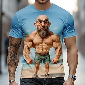 Men's Old Man T Shirt Short Sleeve T shirt 3D Print Crew Neck Shirt Funny Casual Daily Street Blue Khaki Gray Summer Spring Clothing Apparel S M L XL 2XL 3XL