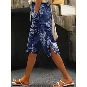 Femmes Pantalon capri Short décontracté Vacances ancien Longueur Genou Taille Moyenne Fleuri Graphique Fleur / Floral Imprimé Confort Non Elastique Quotidien E