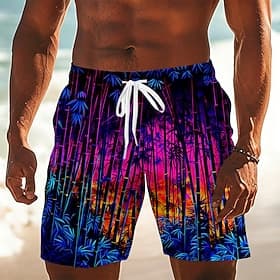 Men's Plants Bamboo Swim Trunks Bathing Suits Swim Shorts Board Shorts Mid Waist Casual Daily Outdoor Side Pockets Mesh Lining Elastic Drawstring Waist Designe