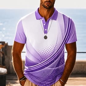 Homme Abstrait Géométrique Polos Hawaïens Manche Courte Polos Revers Occasionnel Resort Athleisure Impression 3D Boutons Maille Respirante Printemps  Été Bleu