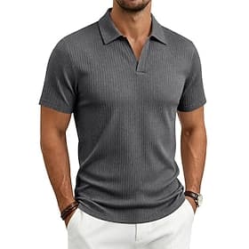 Men's Polo Shirts Rib Knit Top Casual Business Lapel Short Sleeve Basic Modern Plain Lightweight Buttons Summer Spring Black White Burgundy Navy Blue Khaki Dar
