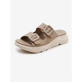 Women's Khaki Adjustable Double Buckle Platform Arch Support Slide Sandals –  Comfort Slides with Cushioned Footbed  Shock Absorption Sole for Walking, Travel