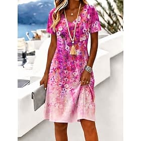 Femmes Mini robe Robe T-Shirt Robe trapèze Vacances Occasionnel Boho Plage Coupe régulière Fleuri Graphique Manche Courte Col en V Bleu Violet Vert Été Printem