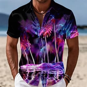Men's Coconut Palm Tropical Plants Satin Shirt Hawaiian Shirt Aloha Shirt Short Sleeve Hawaiian Daily Vacation Summer Spring Turndown Collared Shirts 3D Print