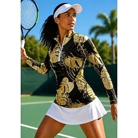 Women's Tropical Sport Shirt Tennis Shirt Tennis Tee Tennis Top Long Sleeve Zipper Floral UPF50 UV Resistant High Elasticity Moisture Wicking Breathable Volley