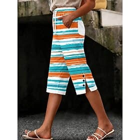 Femmes Short en coton et lin Pantalon capri Pantalon décontracté Leggings Vacances ancien style grand-mère côtier Longueur mollet Taille Moyenne Fleuri Graphiq