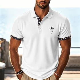 Homme Palmier Chemises Polo Gaufre Texturé Manche Courte Polos Chemises à Col Occasionnel Resort Tenue de soirée Impression 3D Boutons Maille Respirante Printe