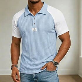 Homme Haut en Tricot Côtelé Polos de Golf Occasionnel Travail Revers Col Polo Côtelé Manche Courte Basique Moderne Bloc de Couleur Bloc de Couleur Boutons Prin