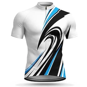 Men's Rash Guard Cycling Jersey Geometric Short Sleeve Bike Jersey Top with 3 Rear Pockets UV Resistant Quick Dry With Pockets Front Zipper Sports Blue Clothin