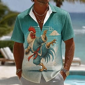 Homme A Ombre Animal Coq Chemise Chemise d'été Chemise Boutonnée Manche Courte Laid Quotidien Extérieur Vacances Été Printemps Col Rabattu Impression 3D chemis thumbnail 2