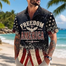 4 juillet 2026, 250e anniversaire Homme Aigle Drapeau Américain Chemise Chemise d'été Chemise Boutonnée Manche Courte Patriotique Extérieur Festival Été Printe thumbnail 9