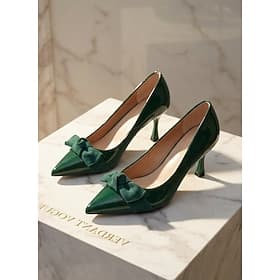 Femmes Quotidien Travail Nœud Stiletto Bout Pointu Affaires Faux Cuir Mocassin Orange Vert Rose