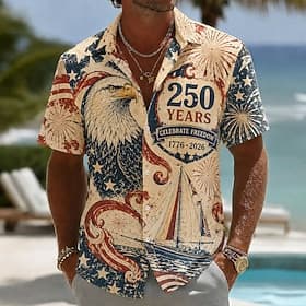 4 juillet 2026, 250e anniversaire Homme Aigle Drapeau Américain Chemise Chemise d'été Chemise Boutonnée Manche Courte Patriotique Extérieur Festival Été Printe thumbnail 8