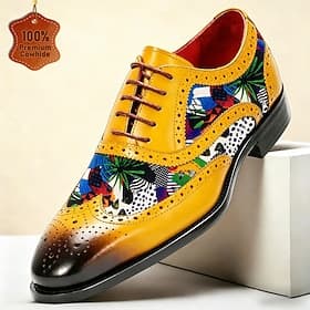 Men's Fashion Statement Party  Evening Leather Italian Full-Grain Cowhide Slip Resistant Lace-up Yellow Summer Spring Fall thumbnail 3