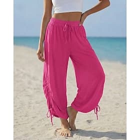 Women's Chinos Bloomers Vacation Vintage Casual Daily Full Length Mid Rise Solid Color Drawstring Breathability Soft Comfortable nomal Elasticity Casual Daily