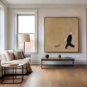 Peinture à l'huile artisanale sur toile, représentant un vieil homme et son chien, style abstrait moderne, roulée, sans cadre ni châssis. Décoration murale idé