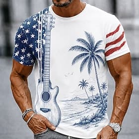 4 juillet 2026, 250e anniversaire Homme Drapeau américain Cocotier T-shirt Manche Courte T-shirt Impression 3D Col ras du cou Chemise Patriotique Quotidien Fes thumbnail 2