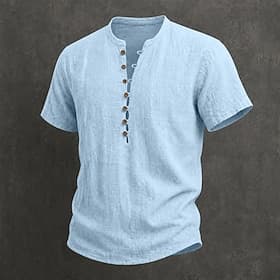 Men's Linen Shirt Popover Shirt Summer Shirt Casual Shirt Plain Casual Daily Black White Wine Navy Blue Short Sleeve Collar Summer Clothing Apparel Buttons