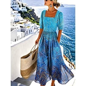 Easter Women's Midi Dress A Line Dress Vacation Casual Boho Beach Holiday Regular Fit Floral Graphic Short Sleeve Crew Neck Blue Pink Sky Blue Light Purple Sum