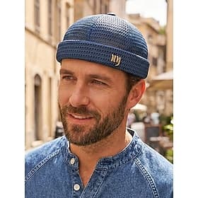 Men's Breathable Mesh Docker Cap, Adjustable Polyester Skull Cap in Multiple Colors, Lightweight Summer Brimless Fisherman Hat for Casual Travel Outdoor Daily