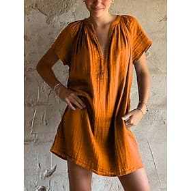 Femmes Robe Longueur Genou Robe Décontractée Robe T-Shirt Robe d'été Basique Classique Quotidien Vacances Coupe régulière Uni Manche Courte Col en V Noir Orang