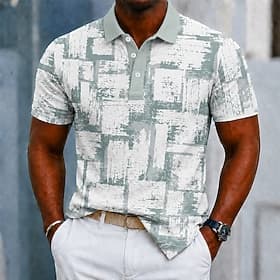 Men's Color Block Geometic Polo Shirts Short Sleeve Polo Shirts Lapel Business Casual Business Athleisure Daily Wear 3D Print Buttons Spring  Summer Blue Purpl