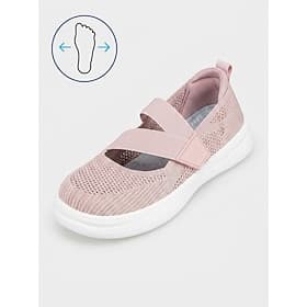 Women's Wide Toe Box Knit Mary Jane Walking Shoes – Breathable Slip-On Sneakers with Adjustable Elastic Strap, Lightweight Flexible Shock Absorbing Sole  Non-S
