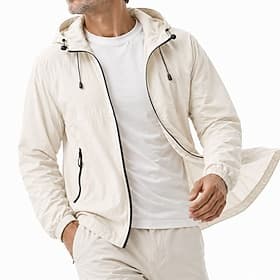 Men Lightweight Jacket Casual Sun Protection UV Protection Hooded Spring  Summer Spring Sports  Outdoors Casual Daily Hooded Regular Sage Beige Jacket