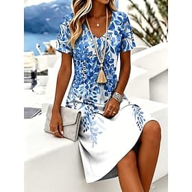 Femmes Mini robe Robe T-Shirt Robe trapèze Vacances Occasionnel Boho Plage Coupe régulière Fleuri Graphique Manche Courte Col en V Bleu Violet Vert Été Printem thumbnail 2
