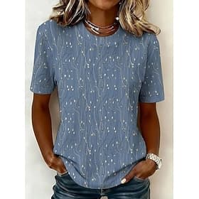 Femmes T-shirt Bloc de Couleur Imprimé Fleuri Graphique Géométrique ancien Élégant Classique Manche Courte Col ras du cou Hauts Longs Occasionnel Quotidien Ble
