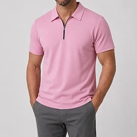 Men's Quarter Zip Polo Shirts -  Casual Daily Polo Shirts - Pink