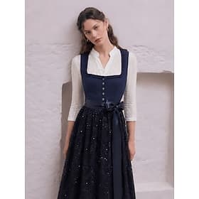 Oktoberfest Robe Dirndl Longueur midi Paillettes Broderie avec poches Col carré Femme de ménage Bavarois Allemand Alpin Prairies Femmes Carnaval Fête de la Biè