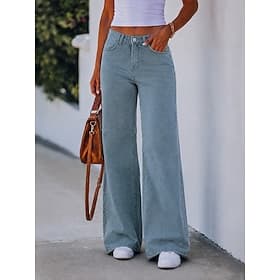 Per donna Jeans Gamba larga Chinos Pantaloni Larghi Moda Lunghezza intera Vita Alta Nero Blu chiaro Grigio Primavera thumbnail 2