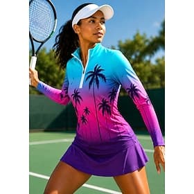 Women's Palm Tree Sport Shirt Tennis Shirt Tennis Top Long Sleeve Zipper Floral UPF50 UV Resistant High Elasticity Moisture Wicking Breathable Volleyball Tenni