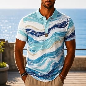 Homme Géométrique Marbre Polos Hawaïens Manche Courte Polos Chemises à Col Occasionnel Resort Athleisure Impression 3D Boutons Maille Respirante Printemps  Été