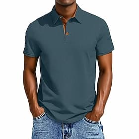 Homme Polo en seersucker Ice Silk Texturé Occasionnel Vacances Col Rabattu Manche Courte Mode Basique Uni Poids Léger Boutons Printemps  Été Noir Blanche bleu thumbnail 2
