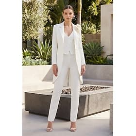Damen 3-teilige Anzüge Hochzeit Hochzeitsgast Hochzeitsfeier Stretch-Crêpe Elegant Offener Rücken Langarm Knöchellänge Gekerbtes Revers