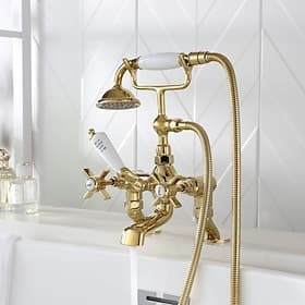 Bathtub Faucet - Retro Vintage Chrome Free Standing Ceramic Valve Bath Shower Mixer Taps