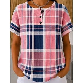 Femmes T-shirt Bloc de Couleur Imprimé Graphique Géométrique Plaid ancien Élégant Classique Manche Courte Col ras du cou Hauts Réguliers Occasionnel Quotidien thumbnail 2
