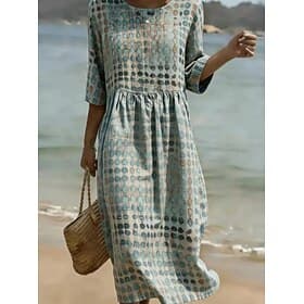 Femmes Robe Midi Robe fourreau Robe d'Été Vacances Occasionnel Plage Sortir Coupe Ample Graphique Géométrique Manche 3/4 Col Rond Bleu Été Printemps