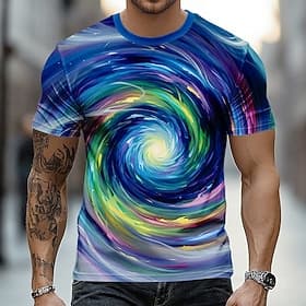 Men's Geometric Waves Multicolor T Shirt Short Sleeve T shirt 3D Print Crew Neck Shirt Fashion Casual Daily Street Blue Green Rose Red Summer Spring Clothing A