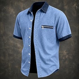 Hommes Chemise Chemise Décontractée Chemise en Jean Chemise 100% coton délavée à l'acide Chemise délavée à l'acide Noir Vert Kaki Gris Bleu clair Manche Courte thumbnail 2