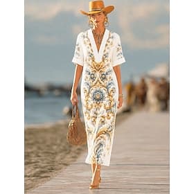 Femmes Robe maxi Robe Chemise Robe d'Été Robe Vintage Robe de Cérémonie Élégant Vacances ancien Manches au coude Maison Travail Plage Coupe régulière Fleuri Gr thumbnail 2