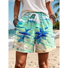 Women's Chinos Shorts Vacation Casual Short Mid Waist Graphic Ocean Elastic Waist Striped Comfort Inelastic Vacation Street Green Blue Summer Spring Regular Fi