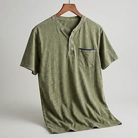 Men's Henley Shirt 100% Cotton Acid Wash Shirt Short Sleeve Plain Solid Retro Vintage Casual Vintage Style Distressed Henley Casual Spring  Summer Summer Sprin