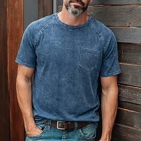 Homme T-shirt en coton Chemise délavée T-shirt Manche Courte Col ras du cou Été Printemps Toutes saisons Couleur Unie Uni Rétro Vintage Affligé Avec Poches Tei thumbnail 2