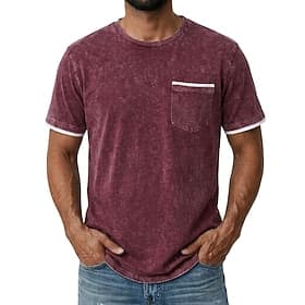 Men's T Shirt 100% Cotton Acid Wash Shirt Tee Top Short Sleeve Crew Neck Summer Spring Fall Plain Retro Vintage Casual Pocket Vintage Style Distressed Casual B