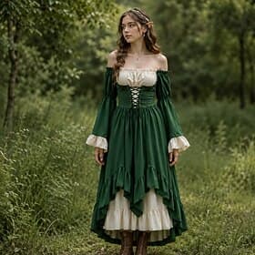 Rétro Vintage Médiéval Renaissance Asymétrique Robe Manches longues Fée Corset Déguisement Femmes Fantaisie Halloween Carnaval Foire de la Renaissance LARP Adu