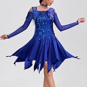 Danse Latine Robe Gland Couleur unie Épissage Femmes Entraînement Performance manche longue Haut Poly